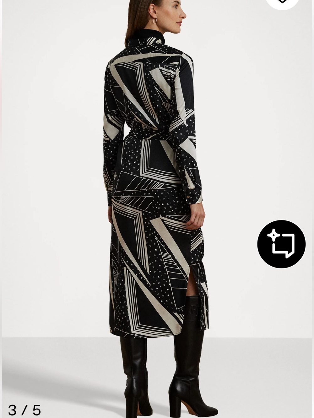 Lauren Ralph Lauren Black and White Geometric Belted Twill Shirtdress Size 18